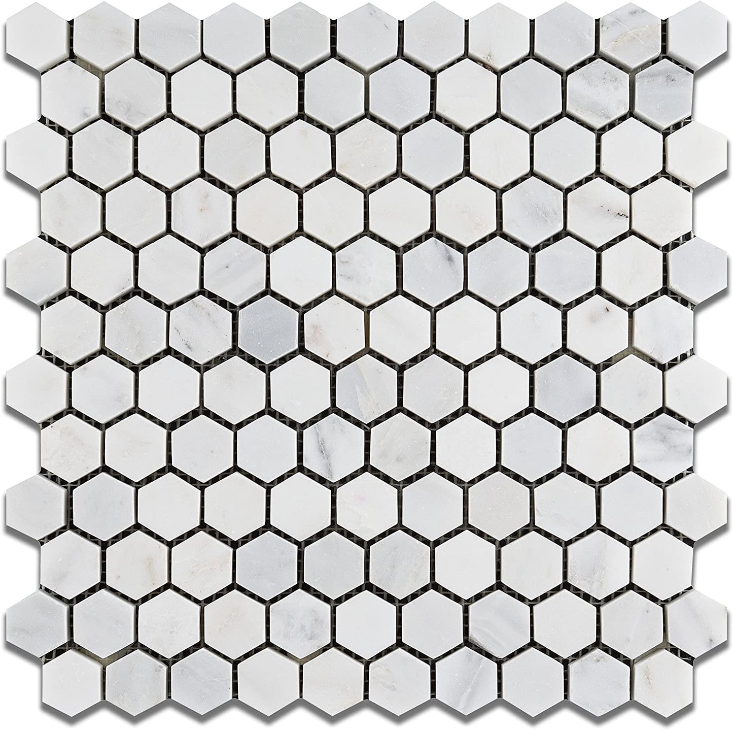 White Marble 1" Hexagon POLISHED Mosaic Tiles - Tilefornia