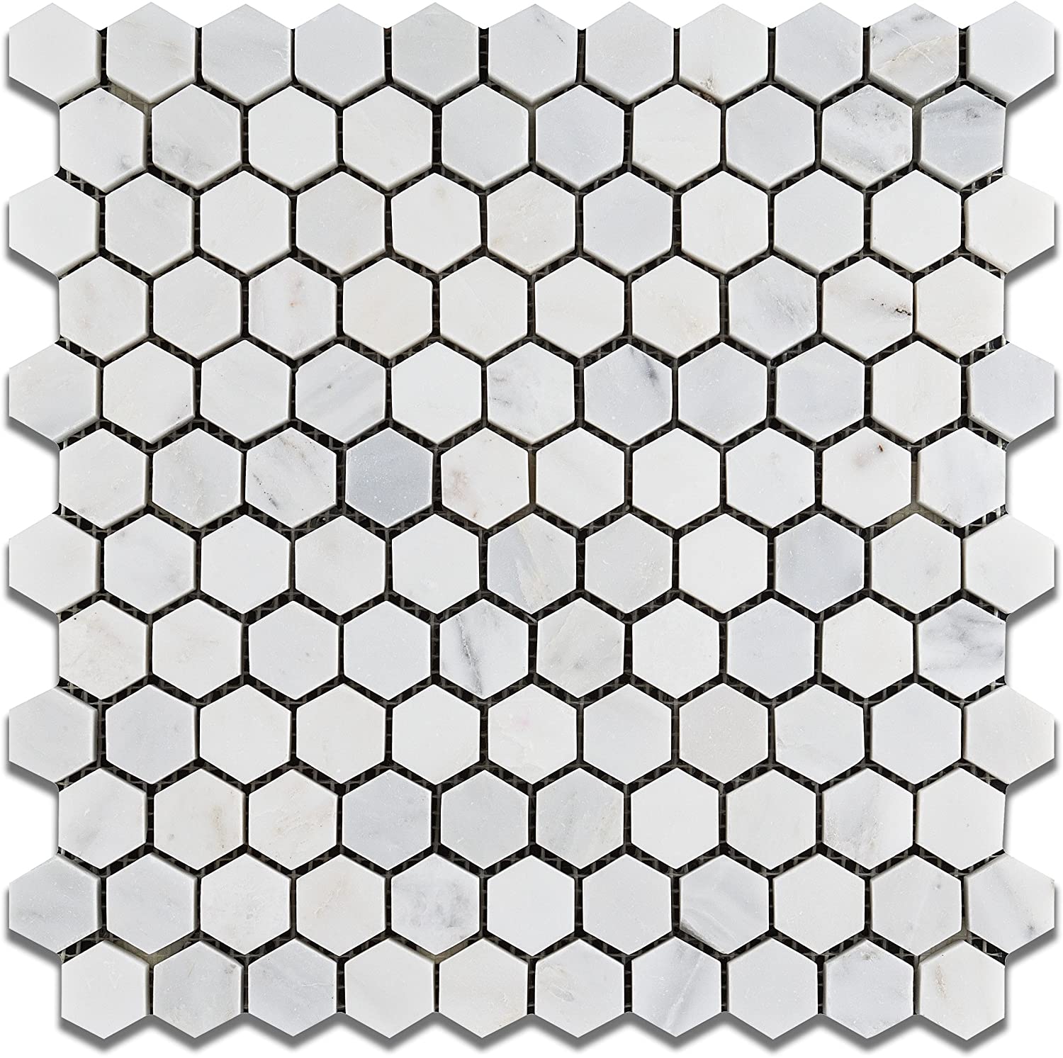 White Marble 1" Hexagon POLISHED Mosaic Tiles - Tilefornia