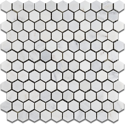 White Marble 1" Hexagon POLISHED Mosaic Tiles - Tilefornia