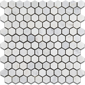 White Marble Hexagon 1x1 POLISHED Mosaic Tiles - 6x6 Sample Only - Tilefornia
