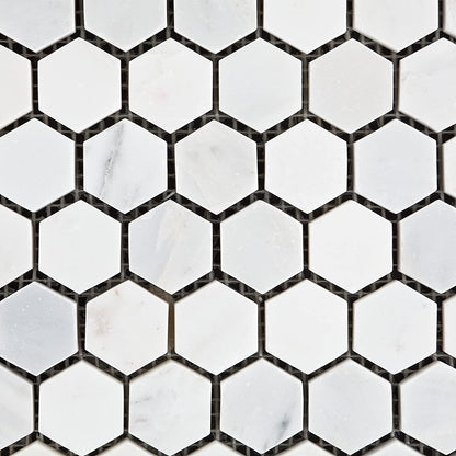 White Marble Hexagon 1x1 POLISHED Mosaic Tiles - 6x6 Sample Only - Tilefornia