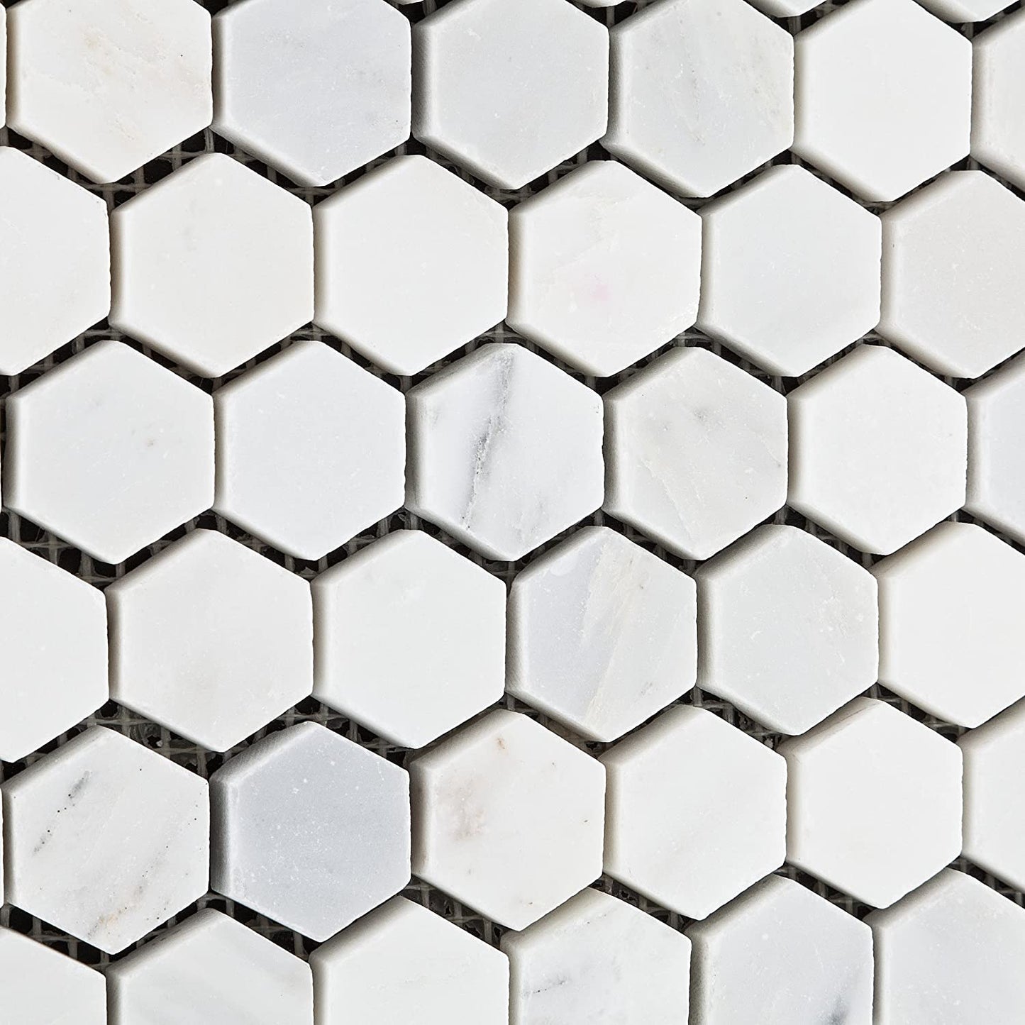 White Marble Hexagon 1x1 POLISHED Mosaic Tiles - 6x6 Sample Only - Tilefornia