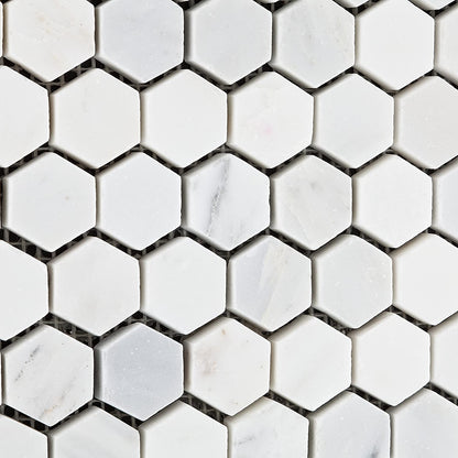 White Marble Hexagon 1x1 POLISHED Mosaic Tiles - 6x6 Sample Only - Tilefornia