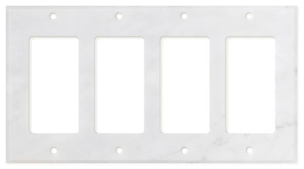 Tilefornia Carrara White Marble Quadruple Rocker Switch Plate Polished/Honed - Tilefornia