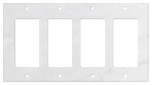 Tilefornia Carrara White Marble Quadruple Rocker Switch Plate Polished/Honed - Tilefornia